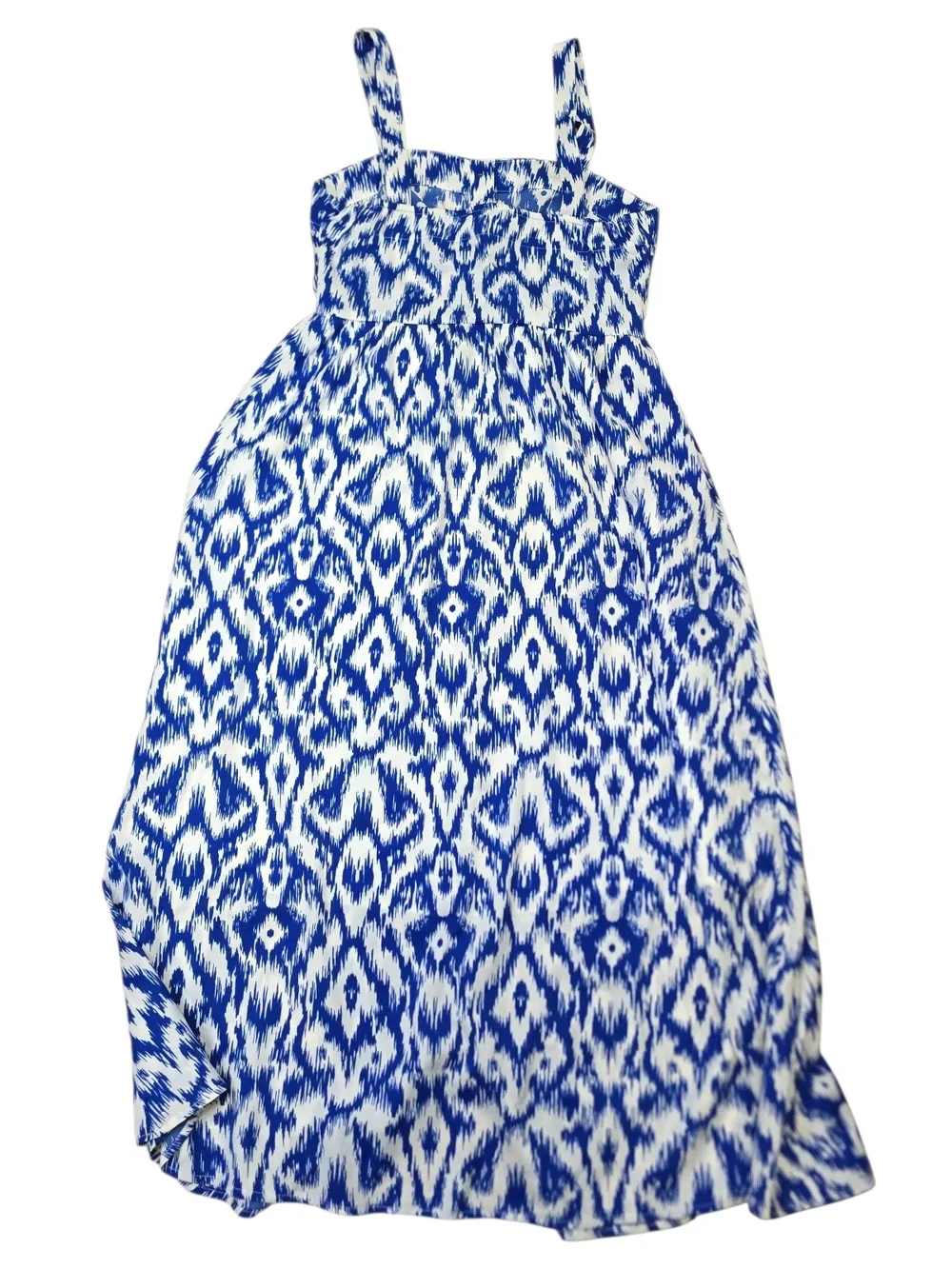 Cupshe Ruffle My Feathers Blue White Geo Print Button Front Maxi Dress Small